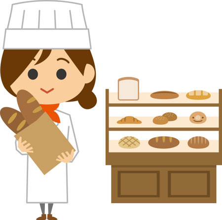 Image illustration of a woman working in a bakeryのイラスト素材