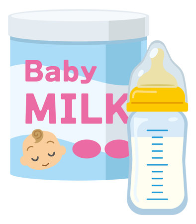 Illustration of a baby bottle and can of milkのイラスト素材