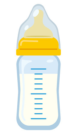 Simple and cute illustration of a baby bottle filled with milkのイラスト素材