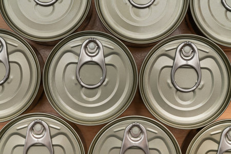 Top view of tin cans. Close up.の写真素材