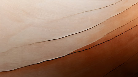 A minimalist landscape painting features flowing lines and warm earthy tones in a textured abstract design..の素材