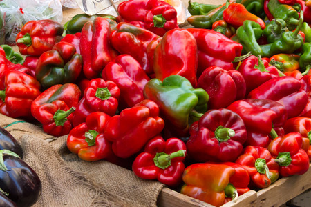 Sweet red pepper on the market of Catania in Sicilyの写真素材