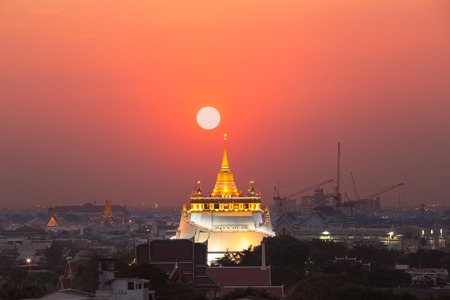 The Golden Mount at Wat Saket during sunset, Travel Landmark of Bangkok THAILANDのeditorial素材