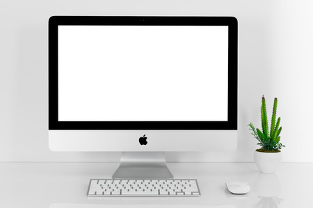 BANGKOK, THAILAND - November 22, 2015: This picture show the speakers under the displays of new iMac 21.5 With OS X El Capitan. iMac - monoblock series of personal computers, created by Apple Inc.のeditorial素材