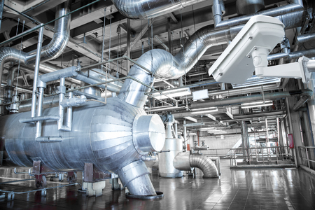 CCTV camera operating inside industrial factoryの写真素材