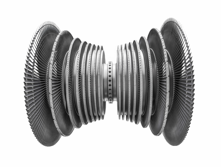 Steam turbine of thermal power plant isolated on white background with clipping pathの写真素材