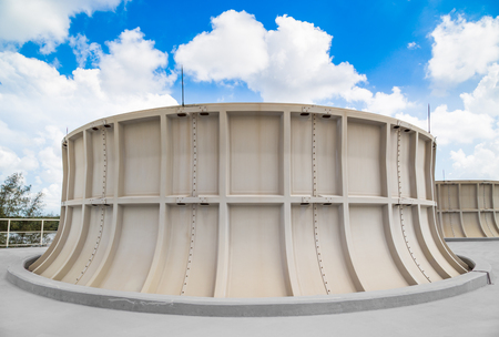 Cooling tower of Industrial power plant with blue skyの写真素材