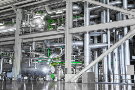 Equipment and piping as found inside of industrial thermal power plantの写真素材