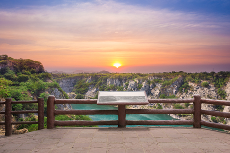 Grand canyon view point at the tourist attraction from the past of ore mine at sunrise in Thailandの写真素材