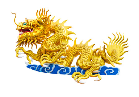 Golden dragon isolated on white background with clipping pathの写真素材