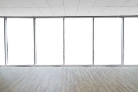 Interior space with wooden floor of modern empty office for material background isolated with clipping pathの写真素材