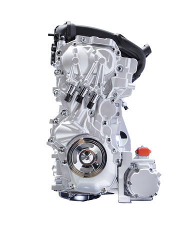 Hybrid car engine isolated on white backgroundの写真素材