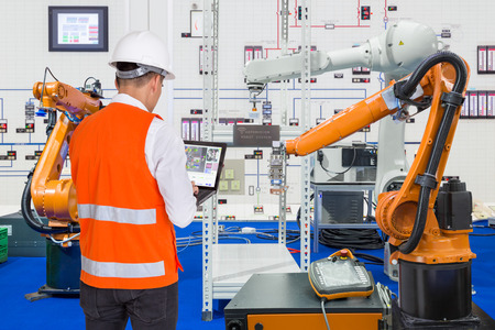 Engineer install and testing industry robotic in manufacturing of factoryのeditorial素材