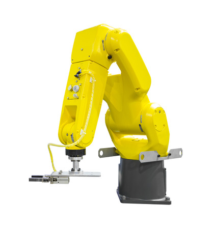Industry robotic arm isolated on white background with clipping pathの写真素材