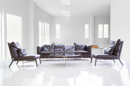 White room with  table and sofaの写真素材