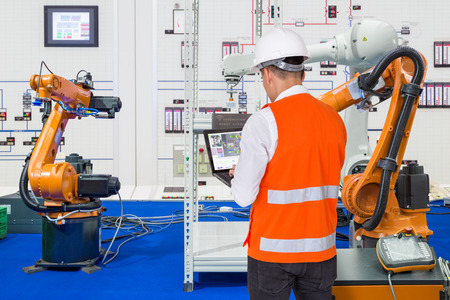 Engineer install and testing industry robotic in manufacturing of factoryの写真素材