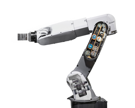 Industry robotic arm isolated on white background with clippingの写真素材