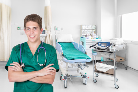 Young doctor smile in the hospital roomの写真素材