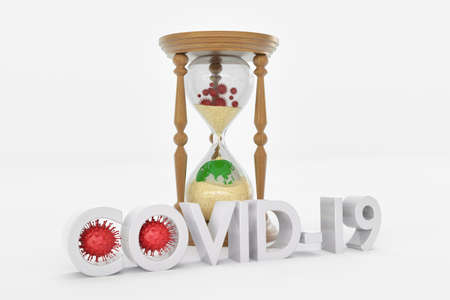 Corona hourglass are spreading all over the world, corona virus concept with 3d renderの写真素材