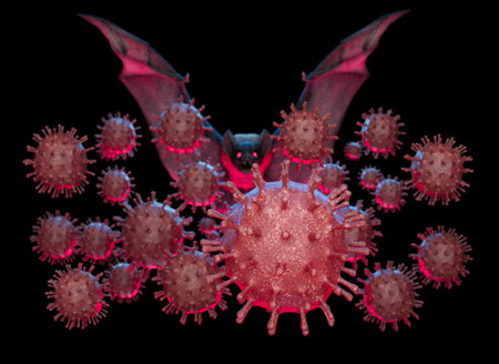 Coronavirus cell concept isolated on black blackground, 3d render
