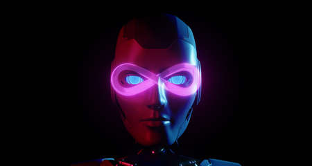 Metaverse robotic concept on dark background, 3d renderの写真素材