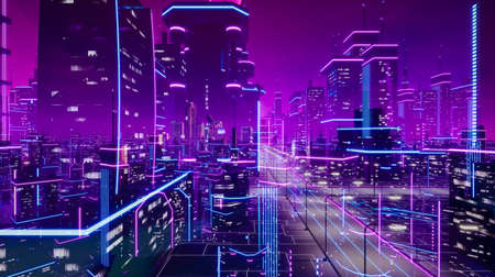 Metaverse city and cyberpunk concept, 3d renderの写真素材