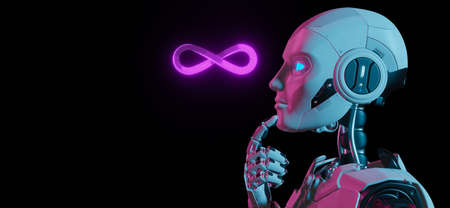 Metaverse robotic concept on dark background, 3d renderの写真素材
