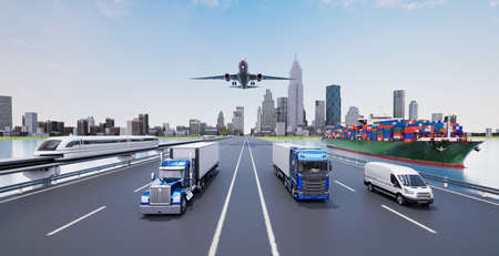 Transport vehicle and logistics concept, 3d renderの写真素材