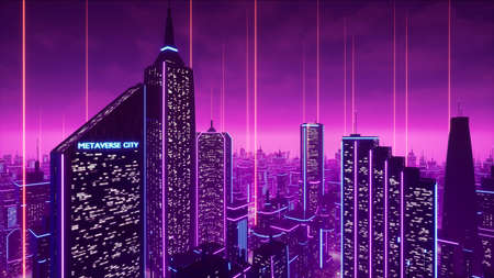 Metaverse city and cyberpunk concept. 3d renderの写真素材