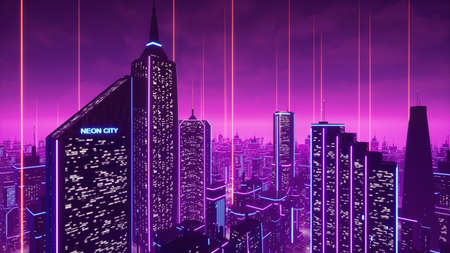 Metaverse city and cyberpunk concept. 3d renderの写真素材