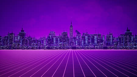 Metaverse city and cyberpunk concept. 3d renderの写真素材