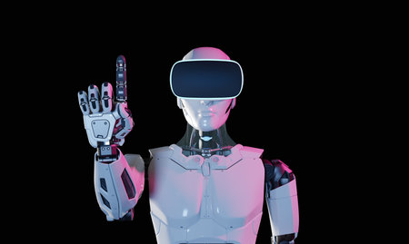 Humanoid robot with metaverse technology concept. 3d renderの写真素材