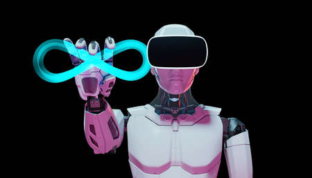 Humanoid robot with metaverse technology concept. 3d render