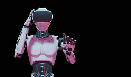 Humanoid robot with metaverse technology concept. 3d renderの写真素材