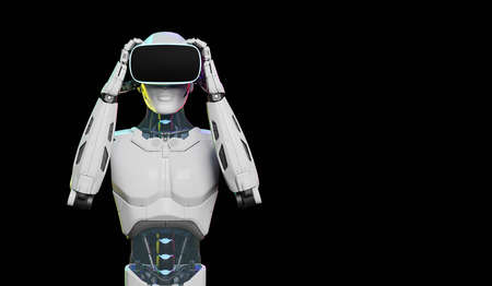 Humanoid robot with metaverse technology concept. 3d renderの写真素材