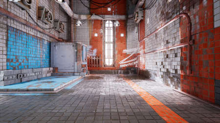 Cyberpunk background with copy space for add character, 3d renderの写真素材