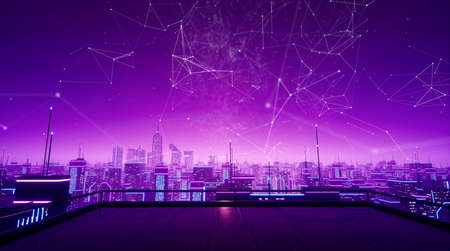Metaverse city with connection, 3d renderの写真素材