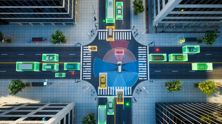 Autonomous car self driving on city street, Smart vehicle technology concept, 3d renderの写真素材