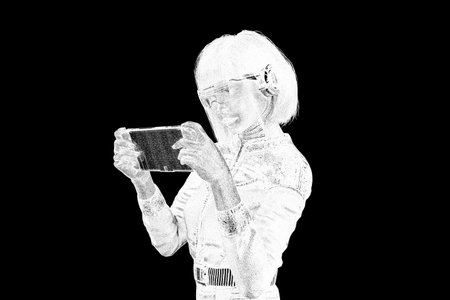 Digital avatar playing game in metaverse virtual world, 3d renderの写真素材