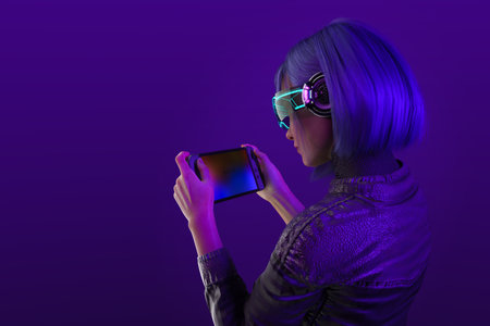Digital avatar playing game in metaverse virtual world, 3d renderの写真素材