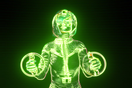 Digital avatar playing game in metaverse virtual world, 3d renderの写真素材