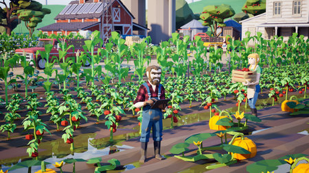 Metaverse avatars of people learning to increase agricultural productivity in smart farm of virtual world, 3d renderの写真素材