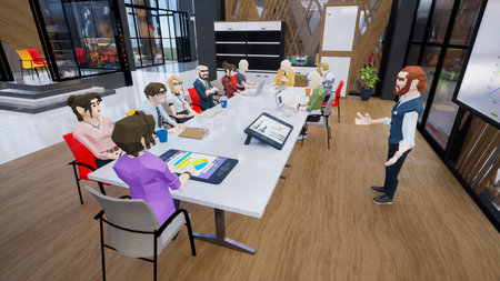 Metaverse avatars of people seminar online in virtual worlds, 3d renderの写真素材