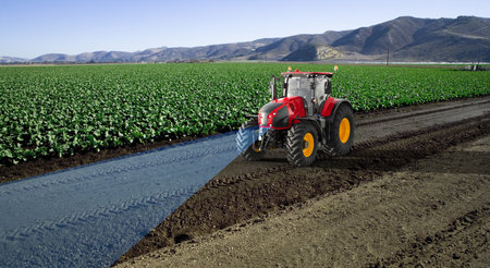 Autonomous tractor working in lettuce field, Future 5G technology with smart agriculture farming concept, 3d renderの写真素材