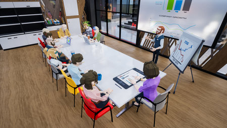 Metaverse avatars of people seminar online in virtual worlds, 3d renderの写真素材