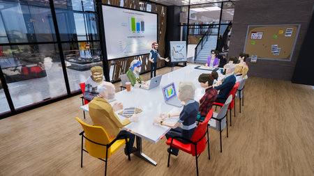 Metaverse avatars of people seminar online in virtual worlds, 3d renderの写真素材