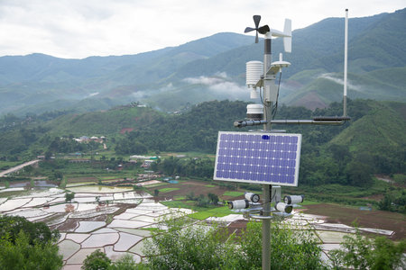 Weather station in rice field, 5G technology with smart farming conceptの写真素材