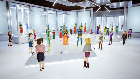 Metaverse avatars of people shopping in digital clothing shop, 3d renderの写真素材