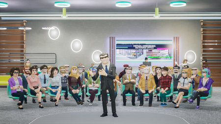 Metaverse avatars of people seminar online in virtual worlds, 3d renderの写真素材