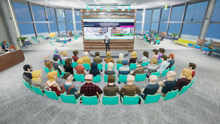 Metaverse avatars of people seminar online in virtual worlds, 3d renderの写真素材